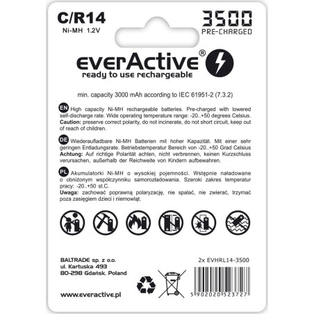 Akumulator R14/C Ni-MH everActive 3500mAh (2szt) EVHRL14-3500