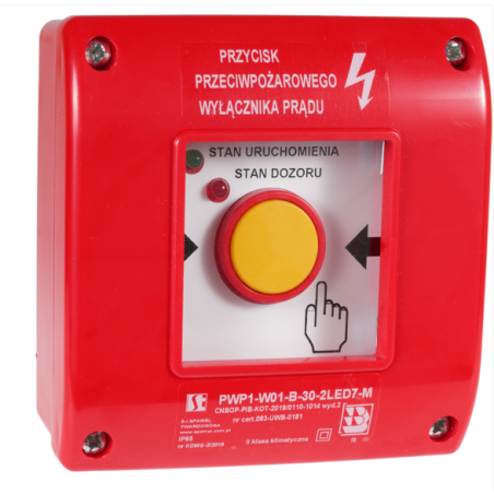 Ręczny przycisk przeciwpożarowego wyłącznika prądu PWP1-W01-B-20-24VDC