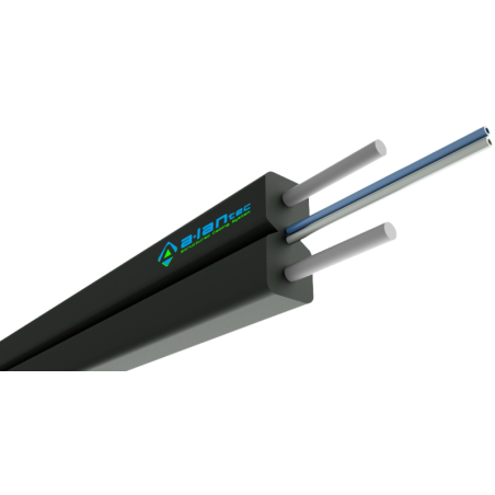 Kabel światłowodowy OS2 FTTH płaski SM 2J 9/125 LSOH czarny, wzmocnienie dwoma prętami stalowymi