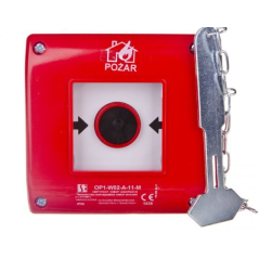 Ręczny ostrzegacz pożarowy OP1 p/t 1no+1nc z młoteczkiem IP65 OP1-W02-A11-M